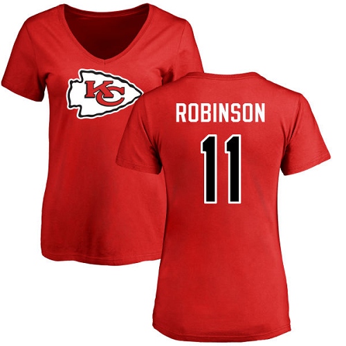 Women Football Kansas City Chiefs #11 Robinson Demarcus Red Name and Number Logo Slim Fit T-Shirt->nfl t-shirts->Sports Accessory